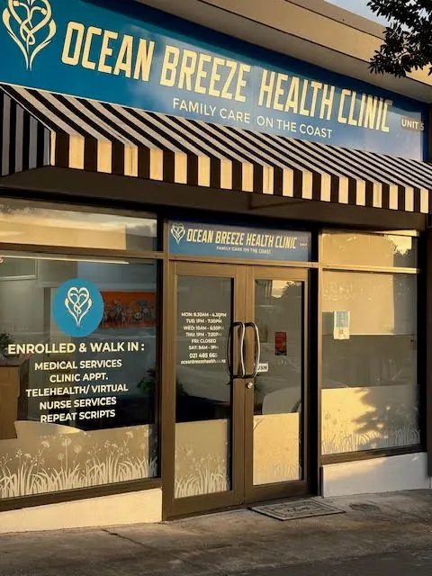 Ocean Breeze Health clinic shopfront on Central Boulevard, Silverdale